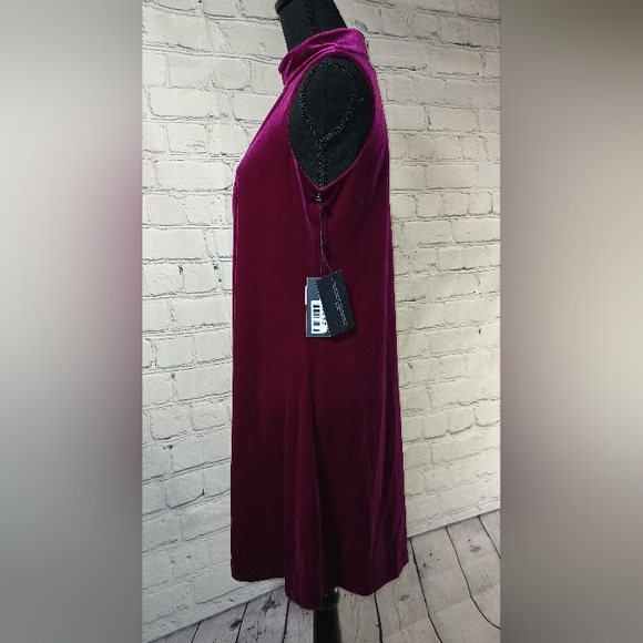 Slvls MockNeck Velvet Burnout Midi TrapezeDress Fuchsia - Picture 5 of 16